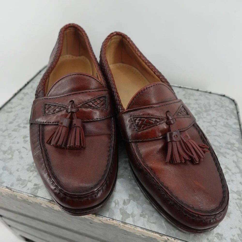Allen Edmonds Maxfield Tassel Loafers Mens 9 3E Chili Brown Woven‎ Leather 4316